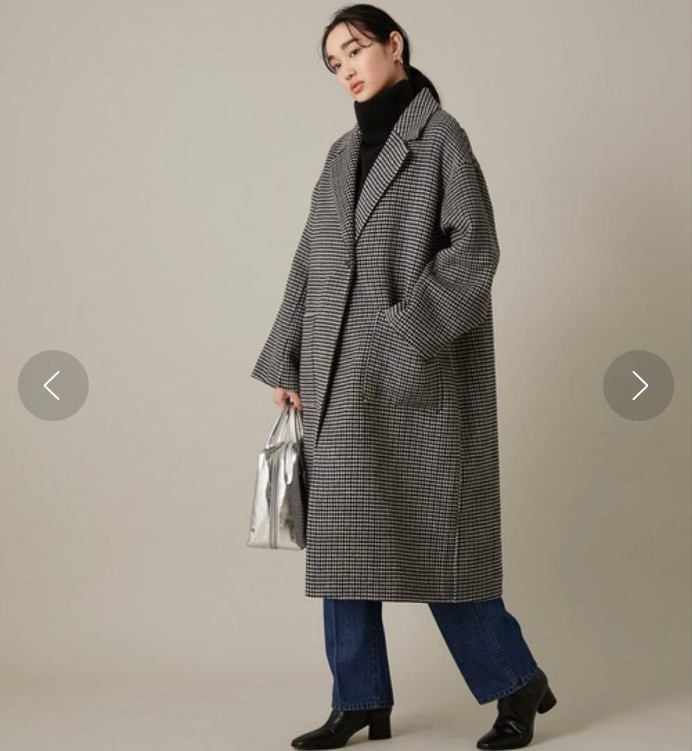 美品　ADAM ET ROPE' CHECKウールリバーコート　ロングコート