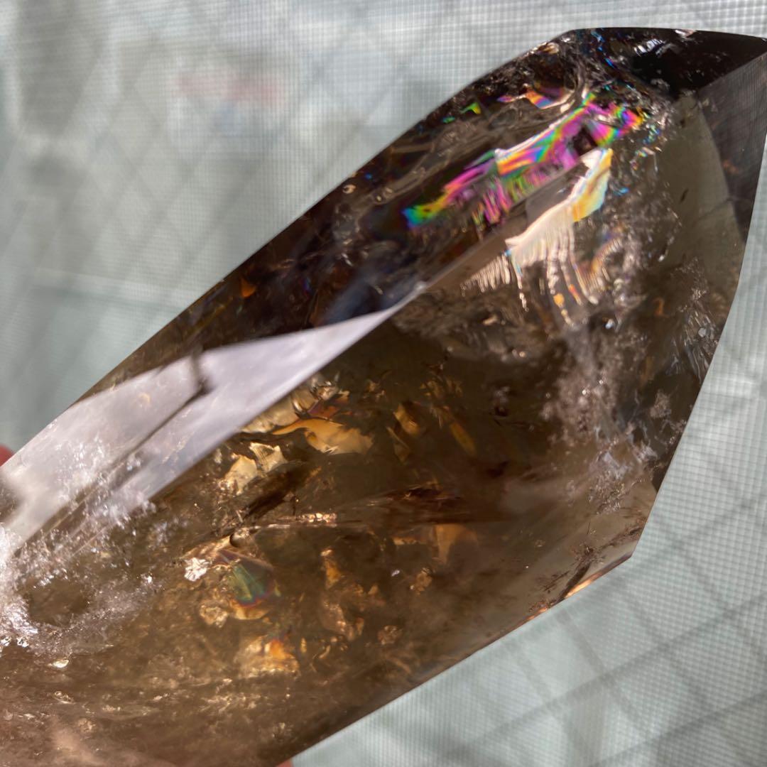レインボー☆魔除 スモーキークォーツ水晶六角柱☆パワーストーン 天然石 A649
