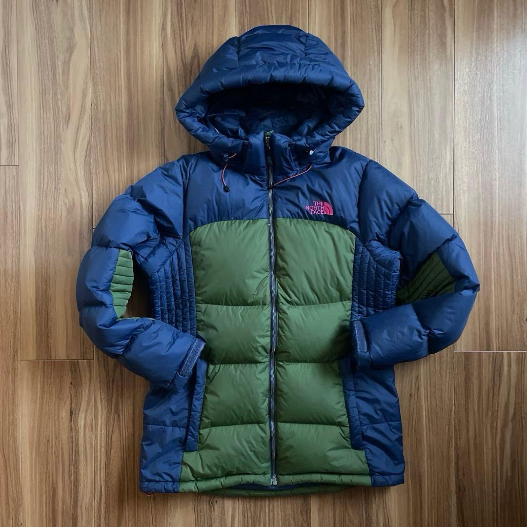 XXLノースフェイスレディースネイビーグリーン緑紺ダウンジャケットパーカー