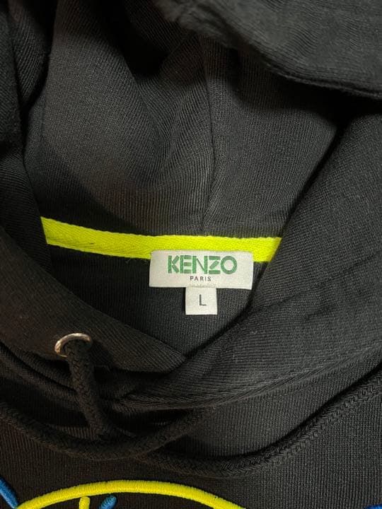 KENZO タイガー刺繍 パーカー ネオン　ブラック L
