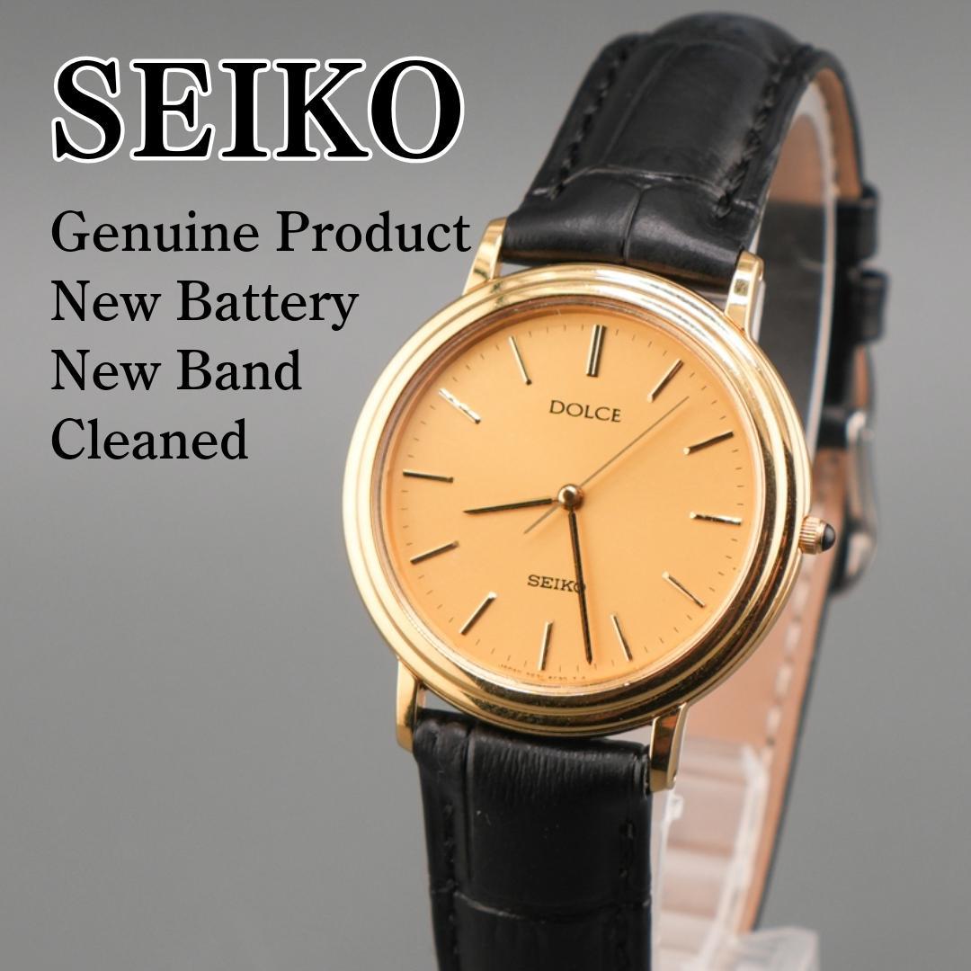 稼働 SEIKO DOLCE ゴールド 腕時計 新品電池 新品ベルト クォーツ