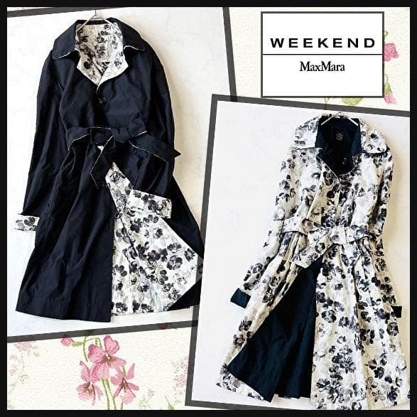 【マックスマーラ/MaxMara】リバーシブルコート　花柄ブラック40　2WAY