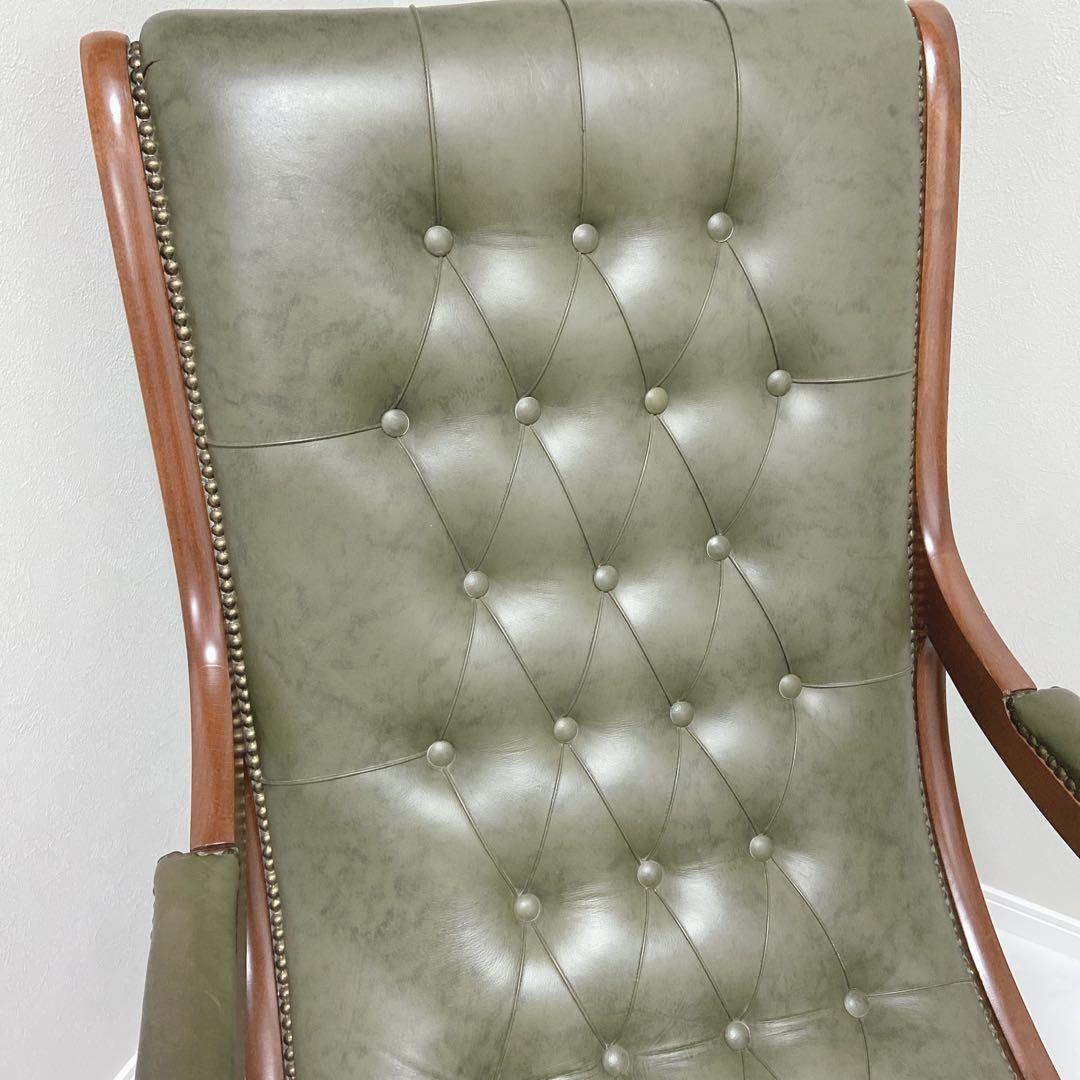 イタリア　本革 ロッキングチェア クラシック チェスターフィールド　1P