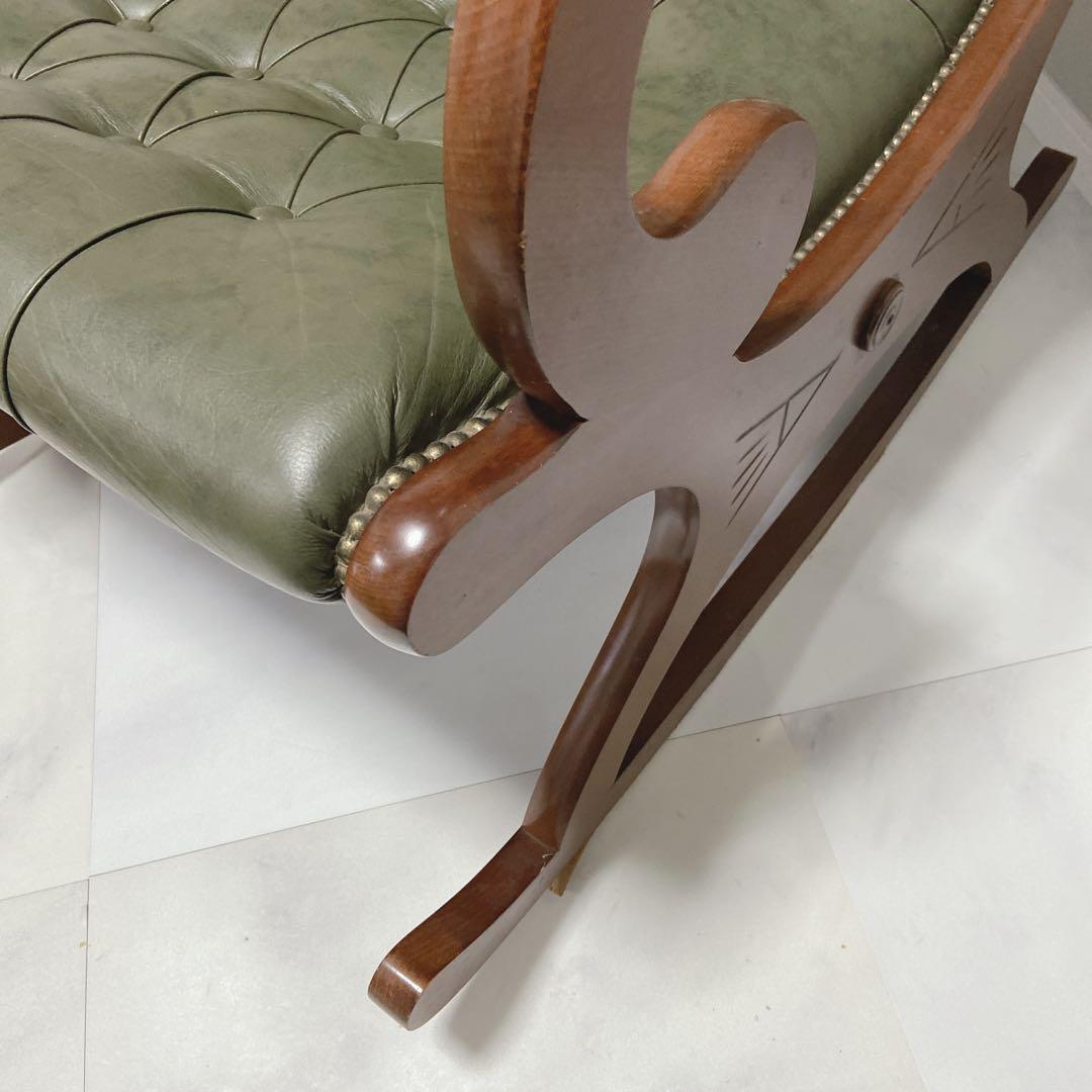 イタリア　本革 ロッキングチェア クラシック チェスターフィールド　1P