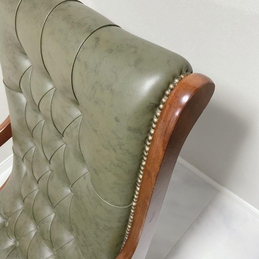 イタリア　本革 ロッキングチェア クラシック チェスターフィールド　1P