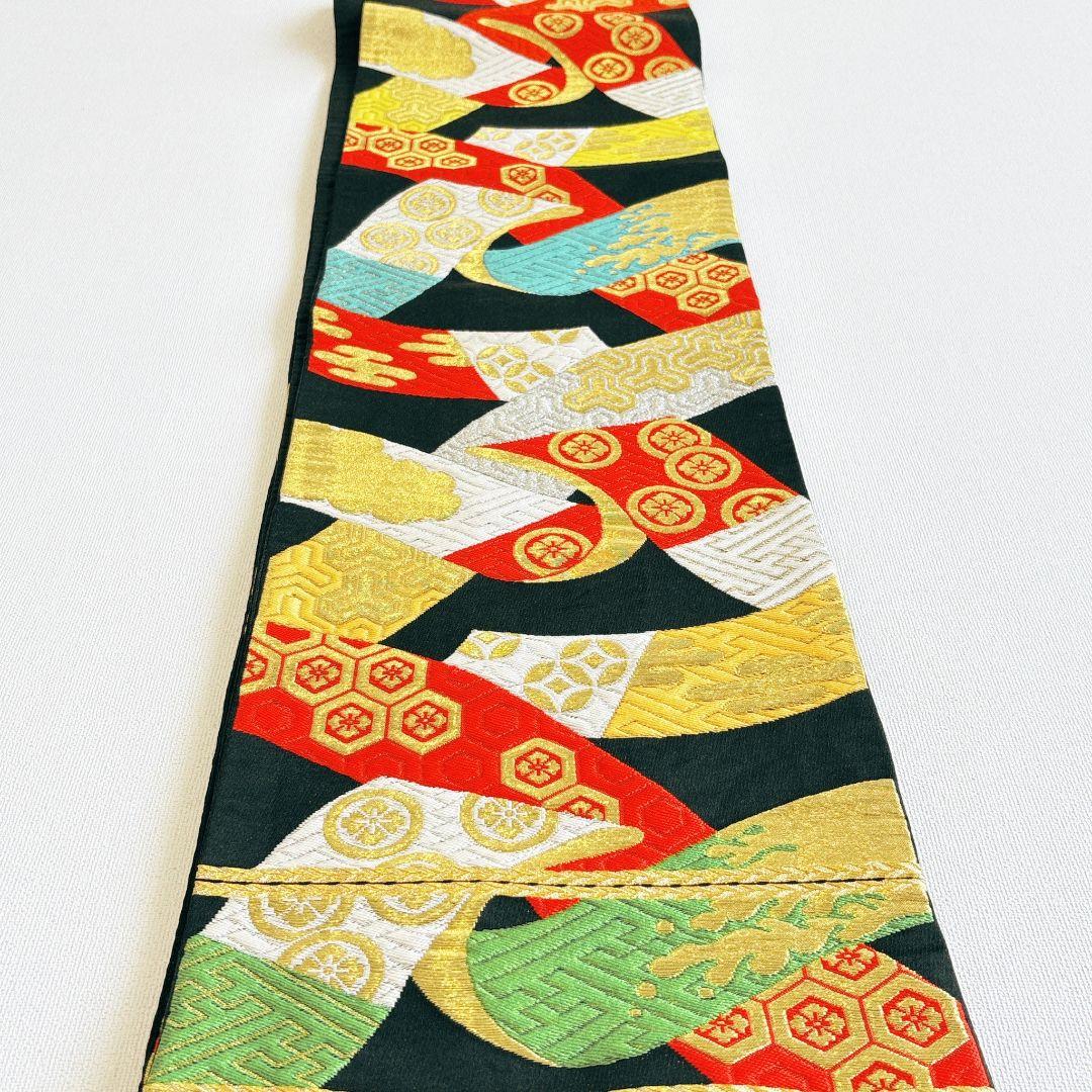 フルセット　七五三　7歳女の子　しぼり柄　鶴　流水　黒袋帯　刺繍　7065