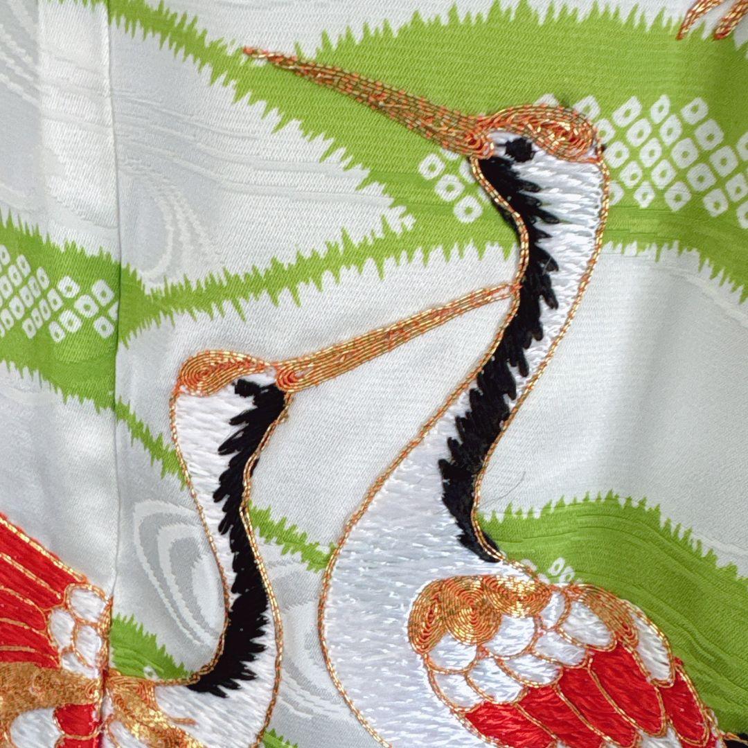 フルセット　七五三　7歳女の子　しぼり柄　鶴　流水　黒袋帯　刺繍　7065