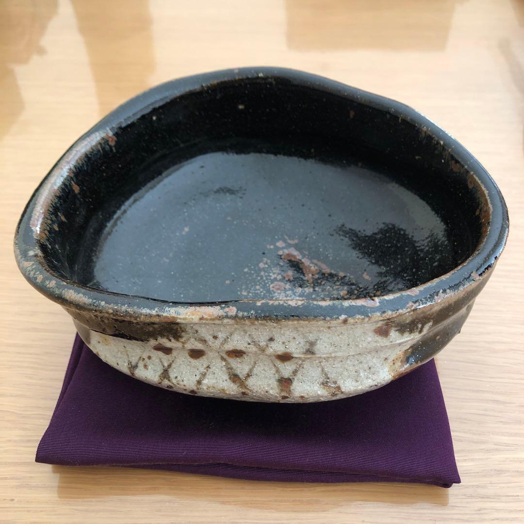 茶道具骨董品　江戸時代　黒織部沓形茶碗