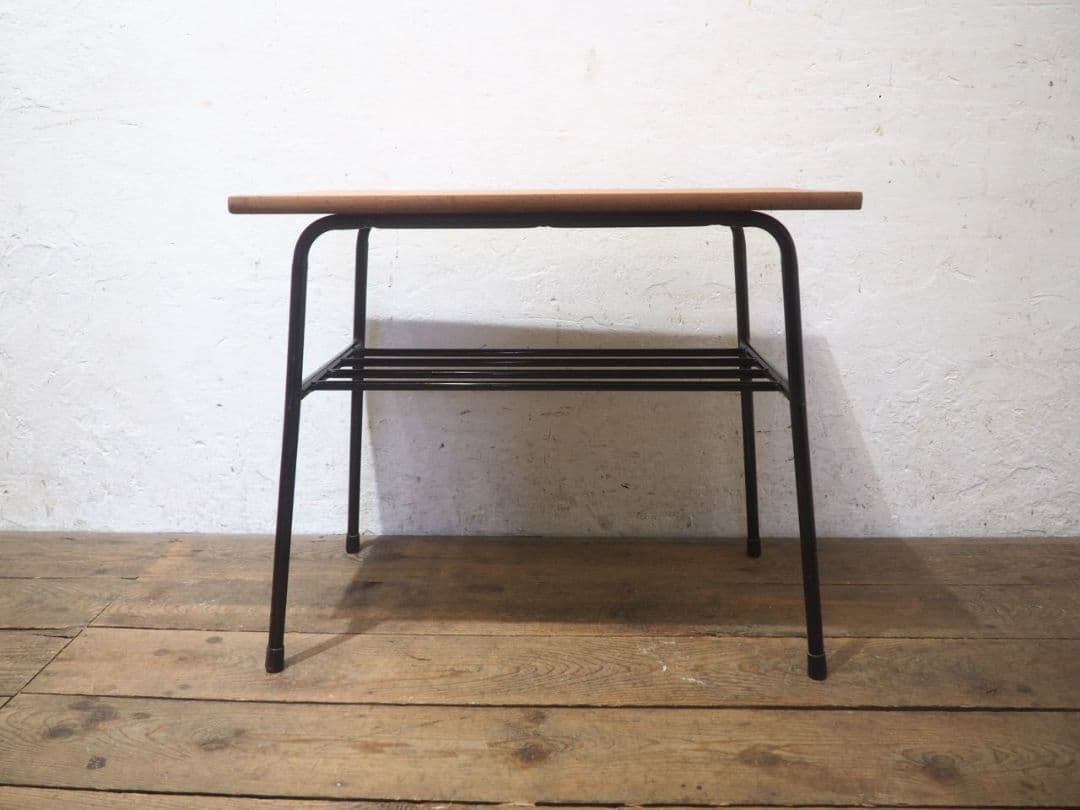 1237 ③古い木と鉄脚のテーブル　デスク　作業台　リメイク　レトロ　ビンテージ