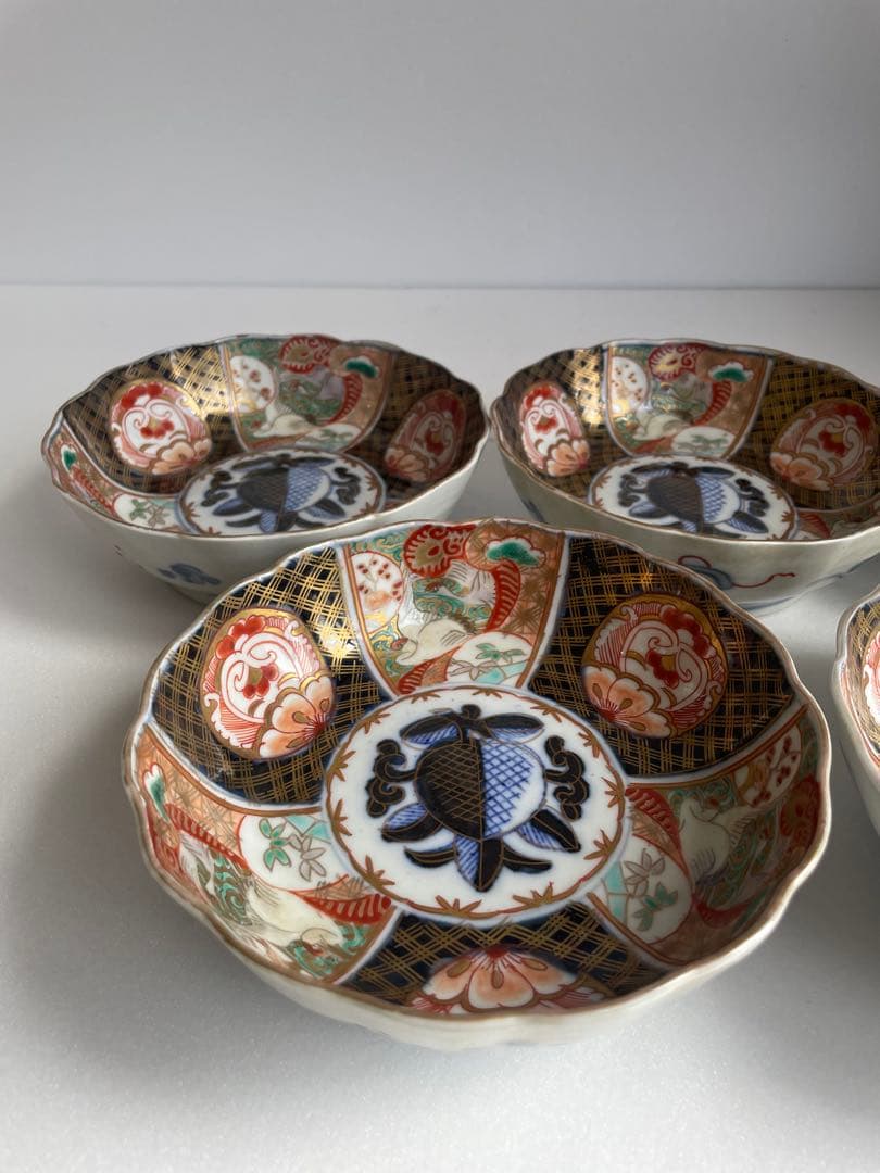 古伊万里 金蘭手柘榴図 なます皿五客　お皿/鉢/ 深鉢/アンティーク　40