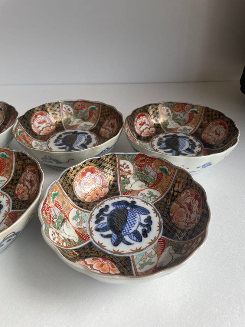 古伊万里 金蘭手柘榴図 なます皿五客　お皿/鉢/ 深鉢/アンティーク　40