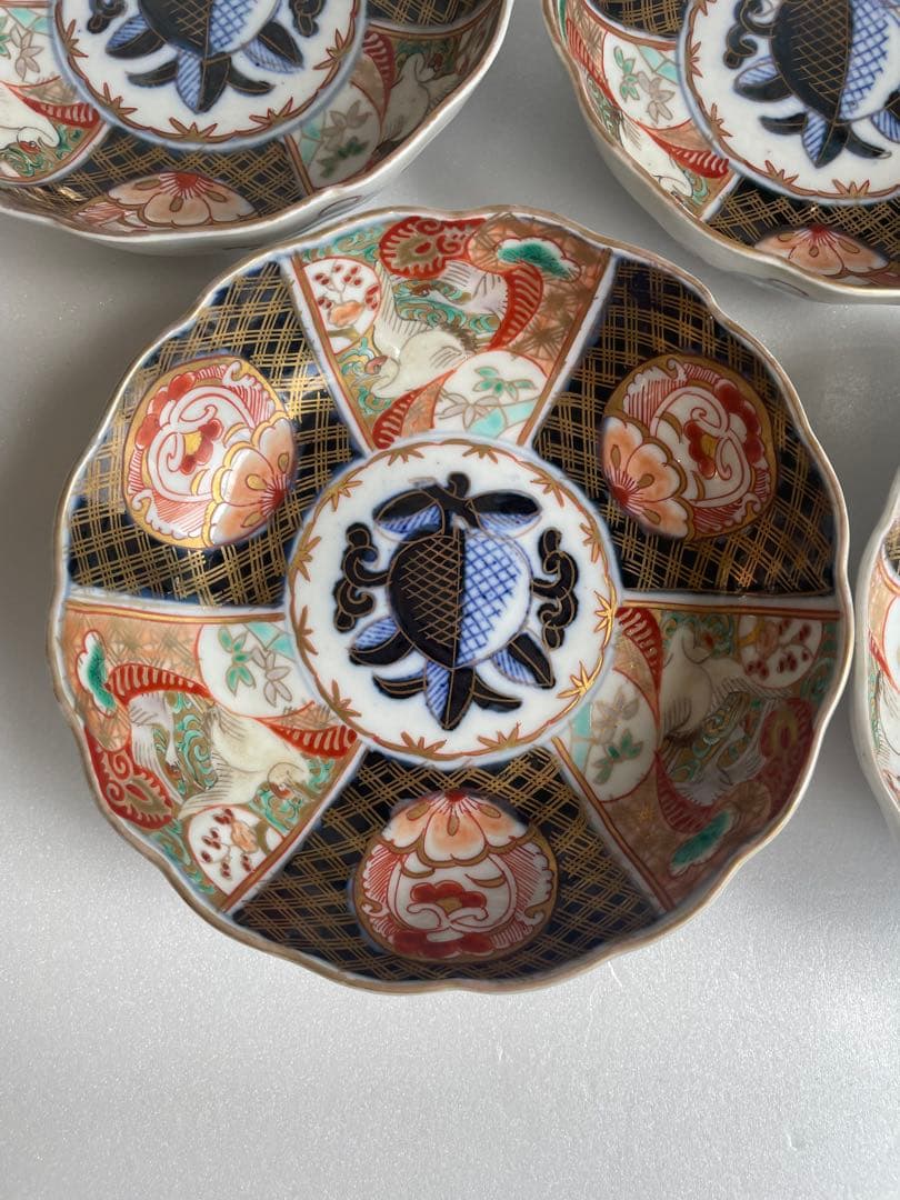 古伊万里 金蘭手柘榴図 なます皿五客　お皿/鉢/ 深鉢/アンティーク　40