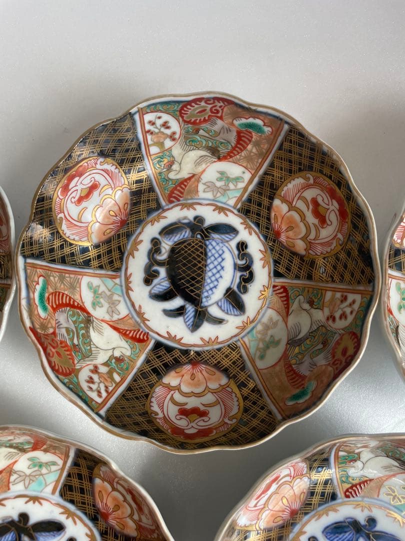 古伊万里 金蘭手柘榴図 なます皿五客　お皿/鉢/ 深鉢/アンティーク　40