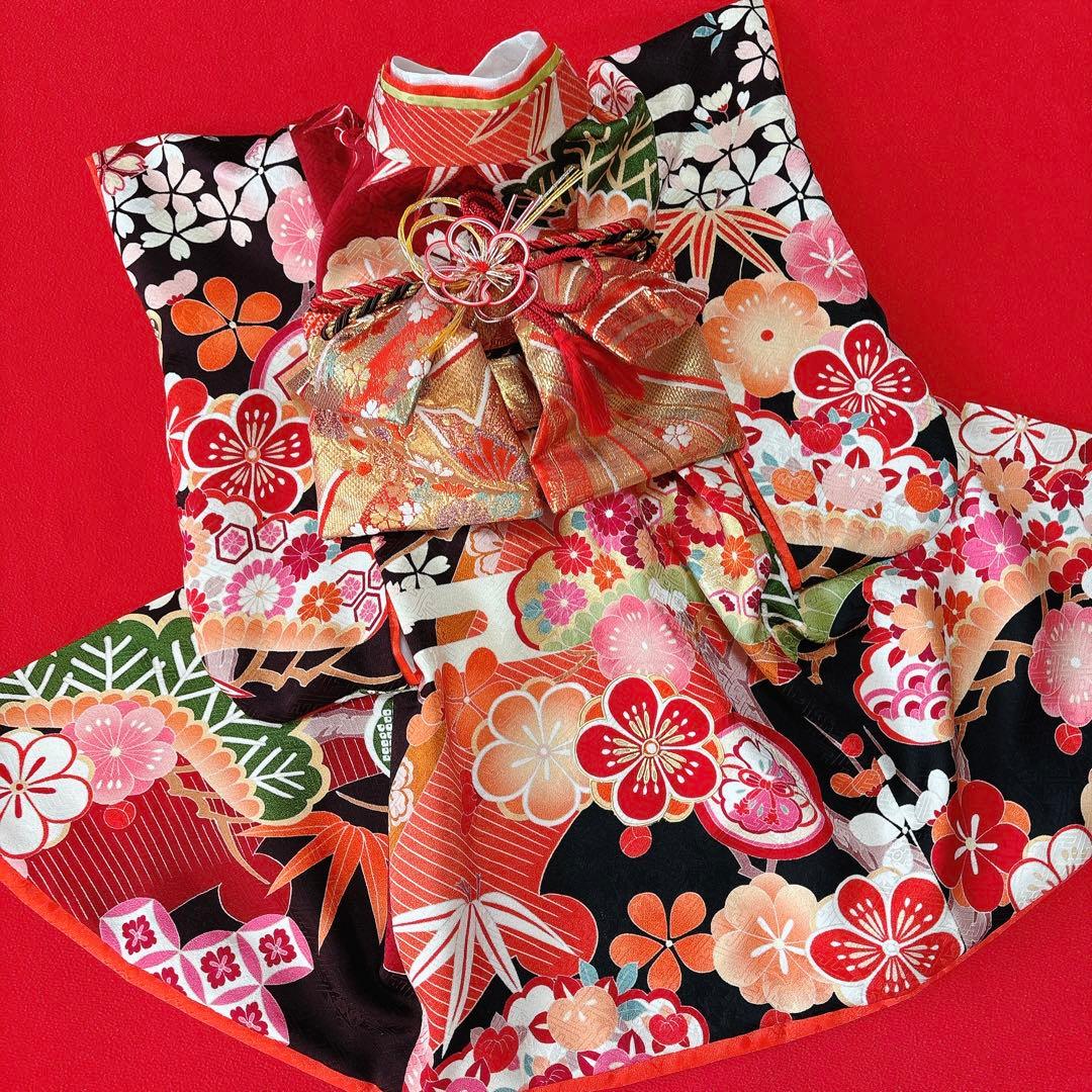 即納✨犬の着物 犬用本格大振袖 M お引き摺り 古典柄 正絹 松竹梅 犬服