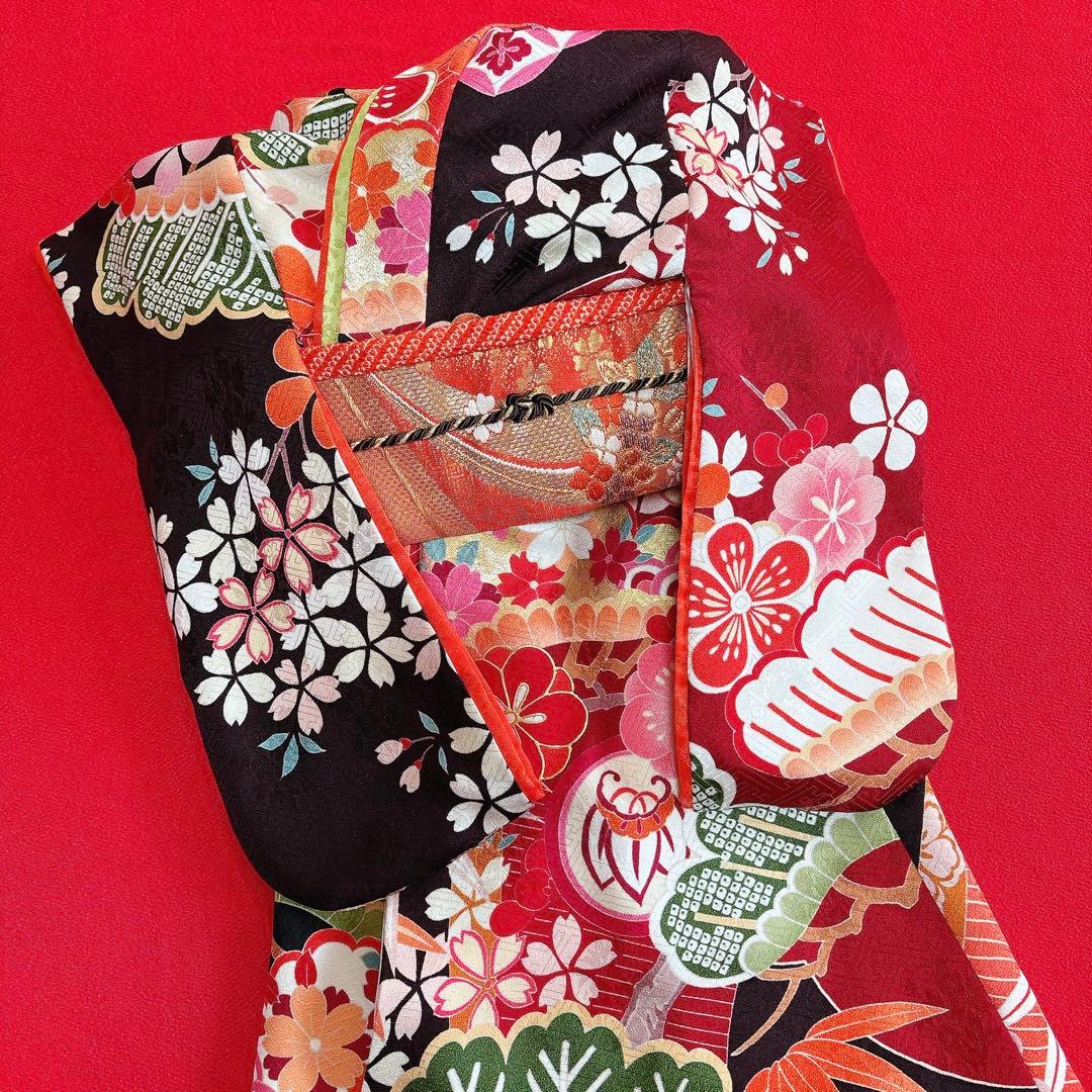 即納✨犬の着物 犬用本格大振袖 M お引き摺り 古典柄 正絹 松竹梅 犬服
