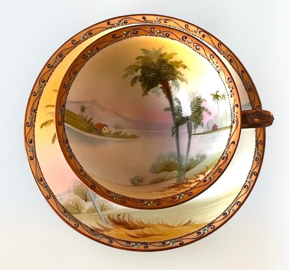 【オールドノリタケ】アンティーク！メープルリーフ刻印！手描き風景C&S1️⃣