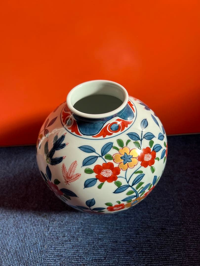 1259 源右衛門 窯造　古伊万里風桜図　花瓶