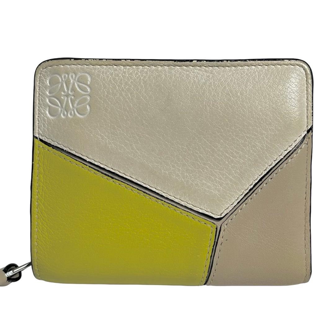 希少✨ロエベ 二つ折り財布 パズル レザー アナグラム ロゴ型押し バイカラー