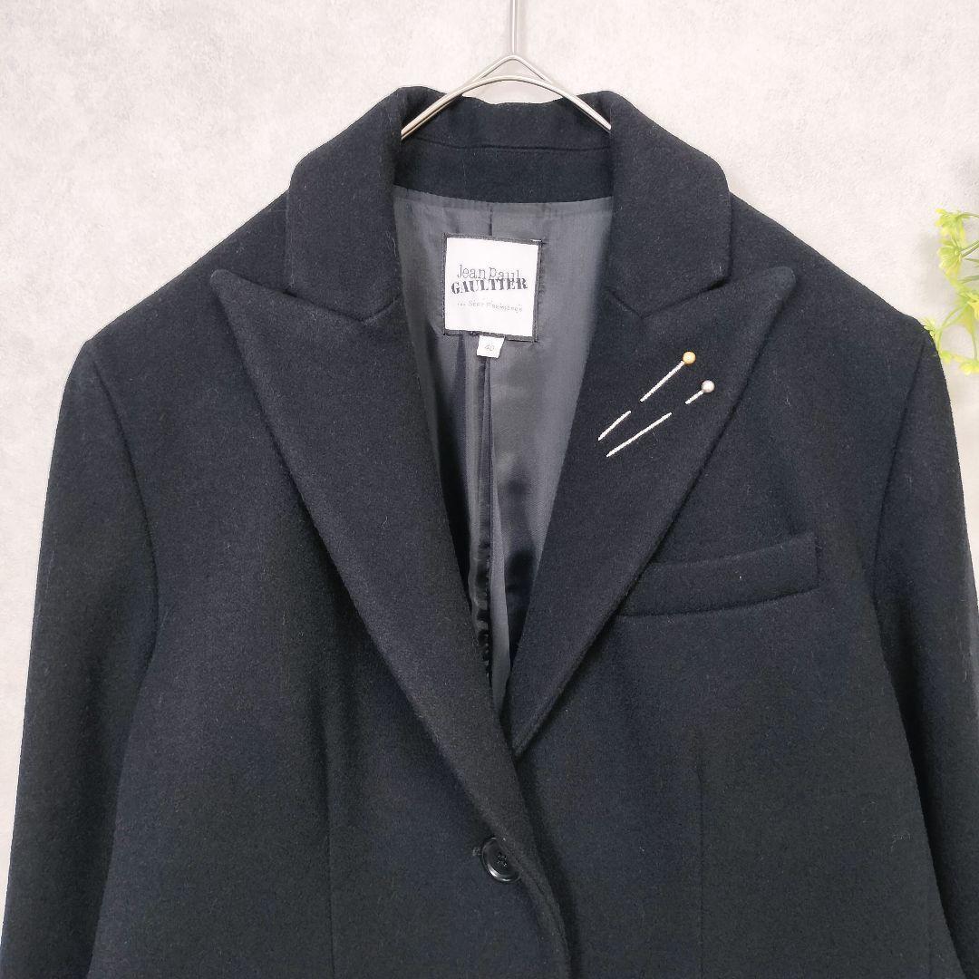 美品✨ジャンポールゴルチエ まち針刺繍 チェスターコート ブラック ウール