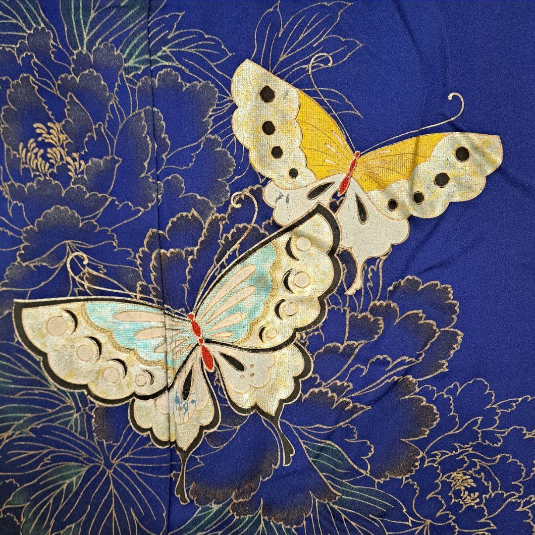 今大変お得な 正絹振袖セット 濃ブルー地金彩蝶柄 成人式 卒業式にも最適