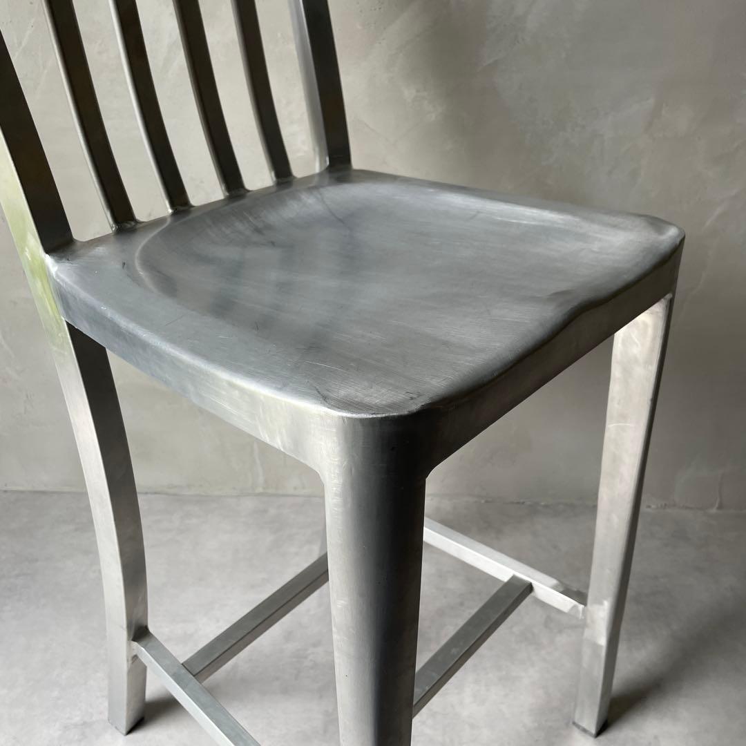 ネイビーチェア　アルミニウム製　バースツール　ハイチェア　シルバー　軽量