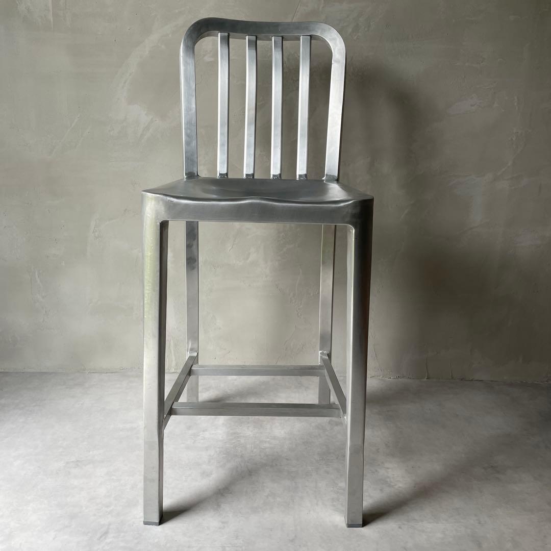 ネイビーチェア　アルミニウム製　バースツール　ハイチェア　シルバー　軽量