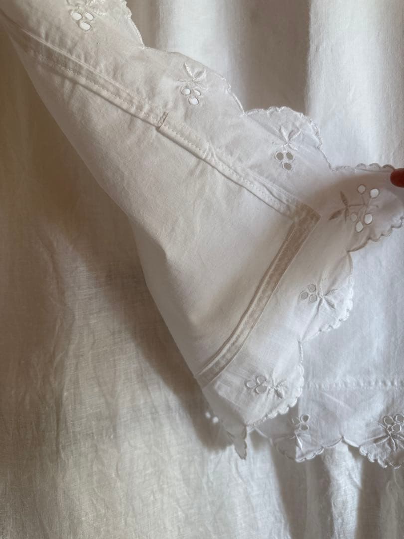 ナチュラルリネンカーテンஐ⋆*フランスアンティークモノグラム・ホワイト