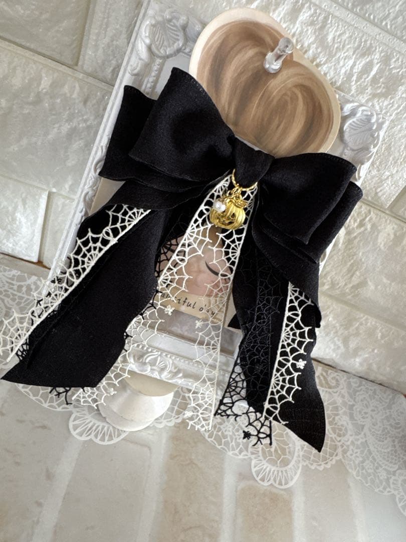 ハロウィンリボンヘアゴムNo.18☆ファブリック☆シフォンリボン☆ブラック