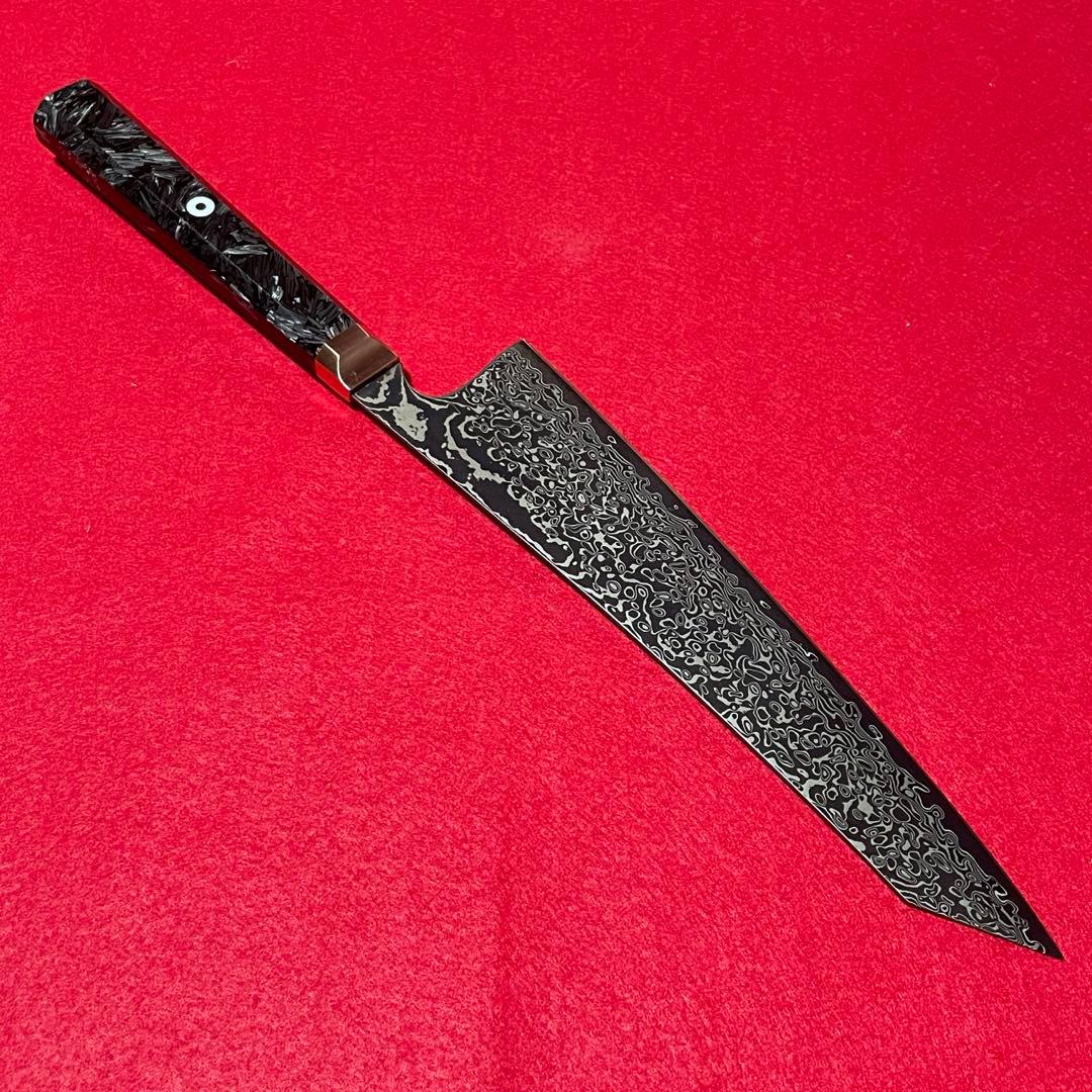 切付牛刀　黒染め　ダマスカス　カーボン柄