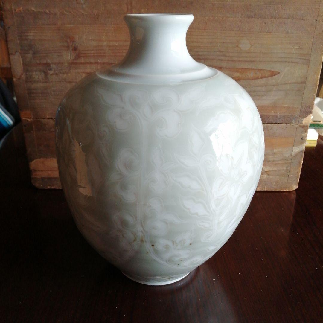 瀬戸焼　金子岩令　青白磁花瓶　32cm