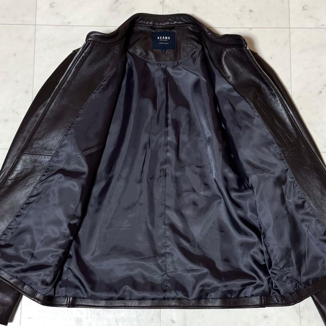美品 BEAMS HEART シングルライダースジャケット ラムレザー L