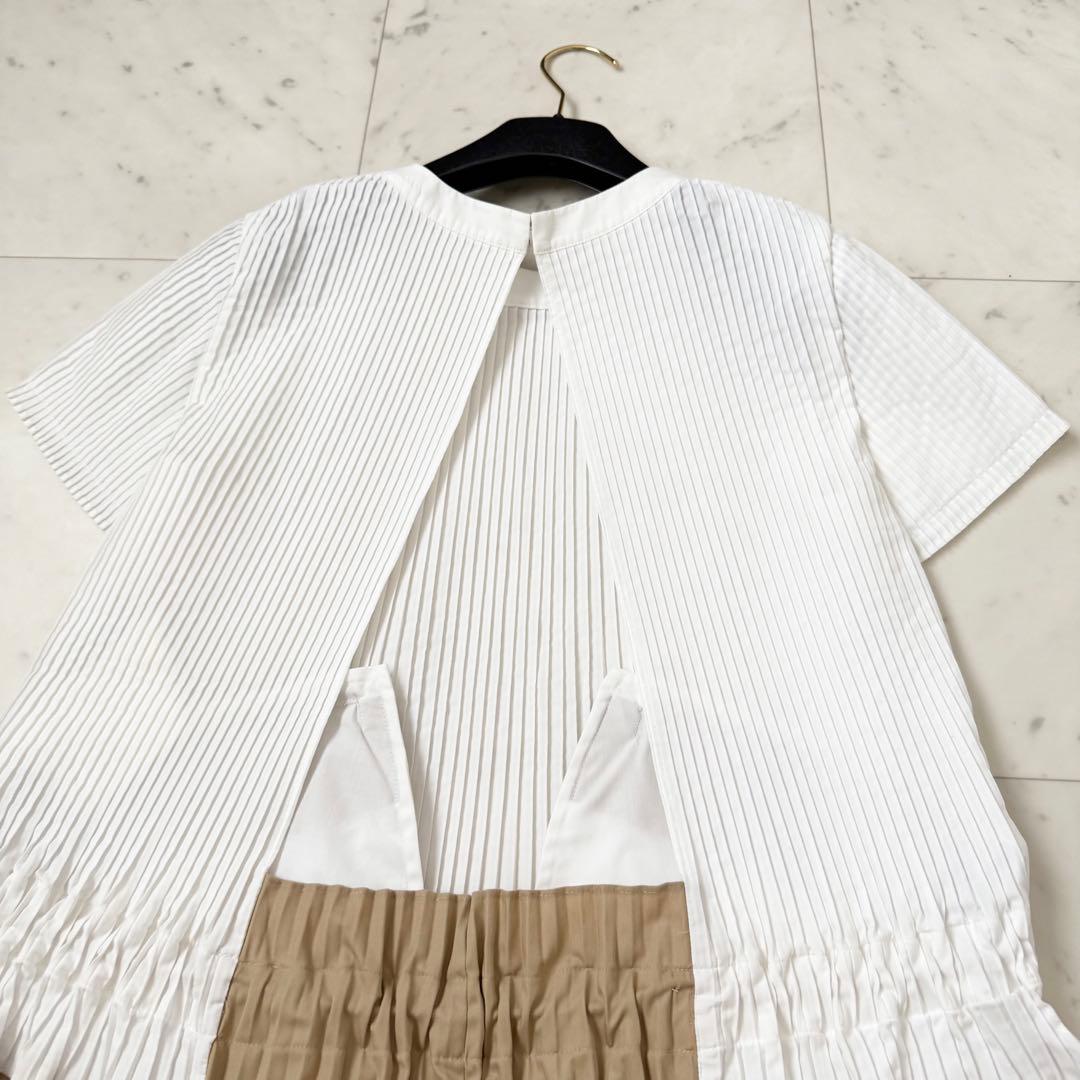 極美品❤️sacai ブラウス　プリーツ　バイカラー　半袖　ホワイト　ベージュ