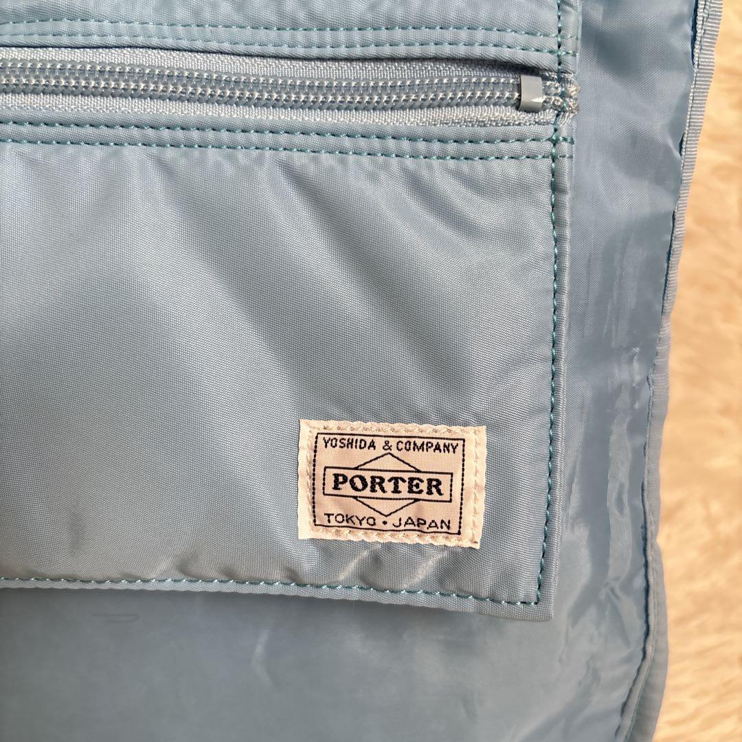 美品PORTERポーター　クリーム トートバッグ ポーチ付き　ライトグレー/水色