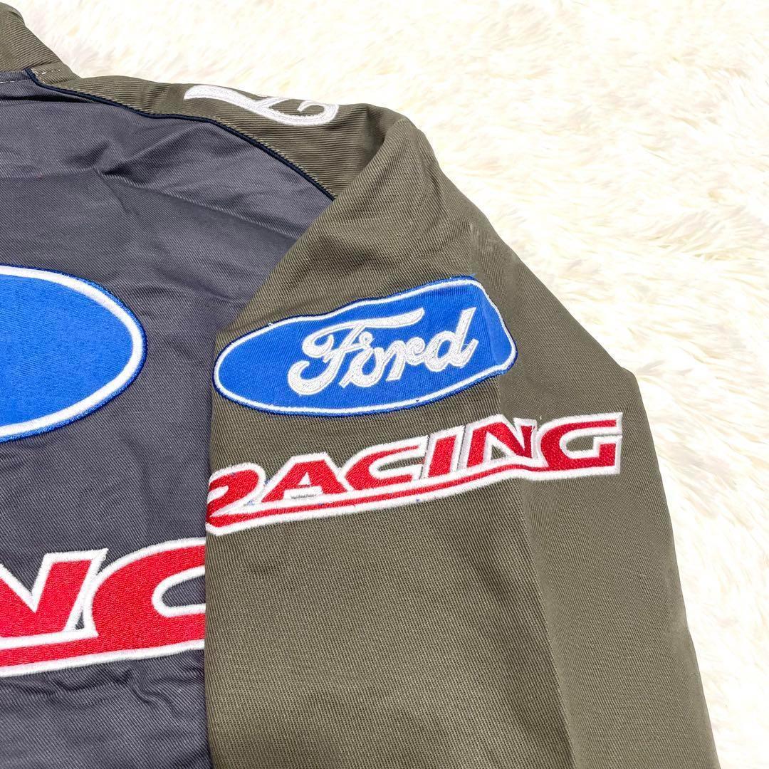 JH DESIGN レーシングジャケット　フォード　グレー/カーキ　サイズL