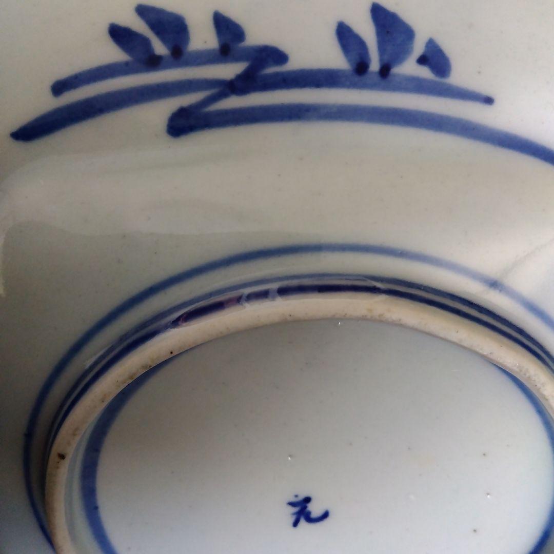 古伊万里　染付　扇面山水花文　隅切り角皿　２枚