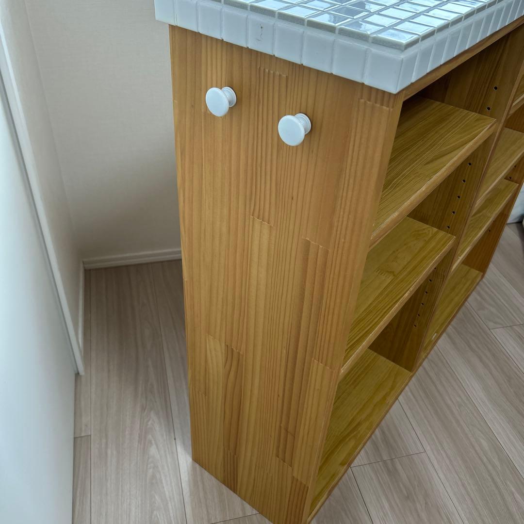 【たのめる便】モモナチュラル キッチンワゴン タイル　タイル　キッチン収納