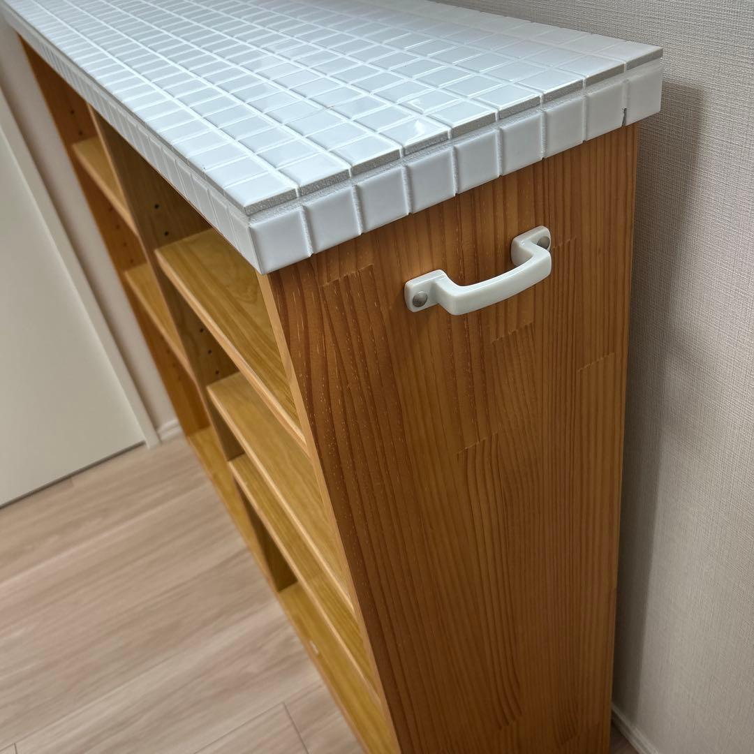 【たのめる便】モモナチュラル キッチンワゴン タイル　タイル　キッチン収納
