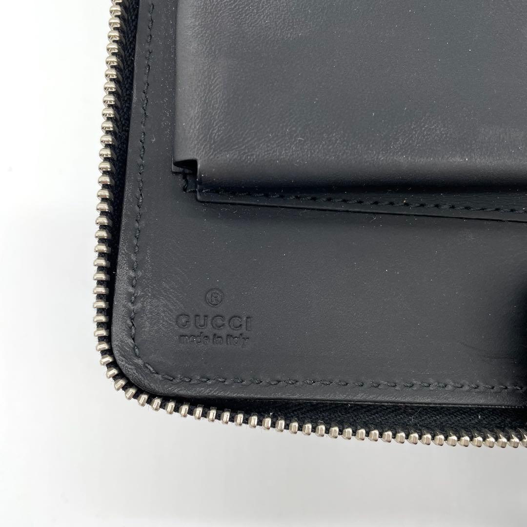 【極美品】グッチ　オーガナイザー　シェリーライン　シマ　GG レザー　ブラック