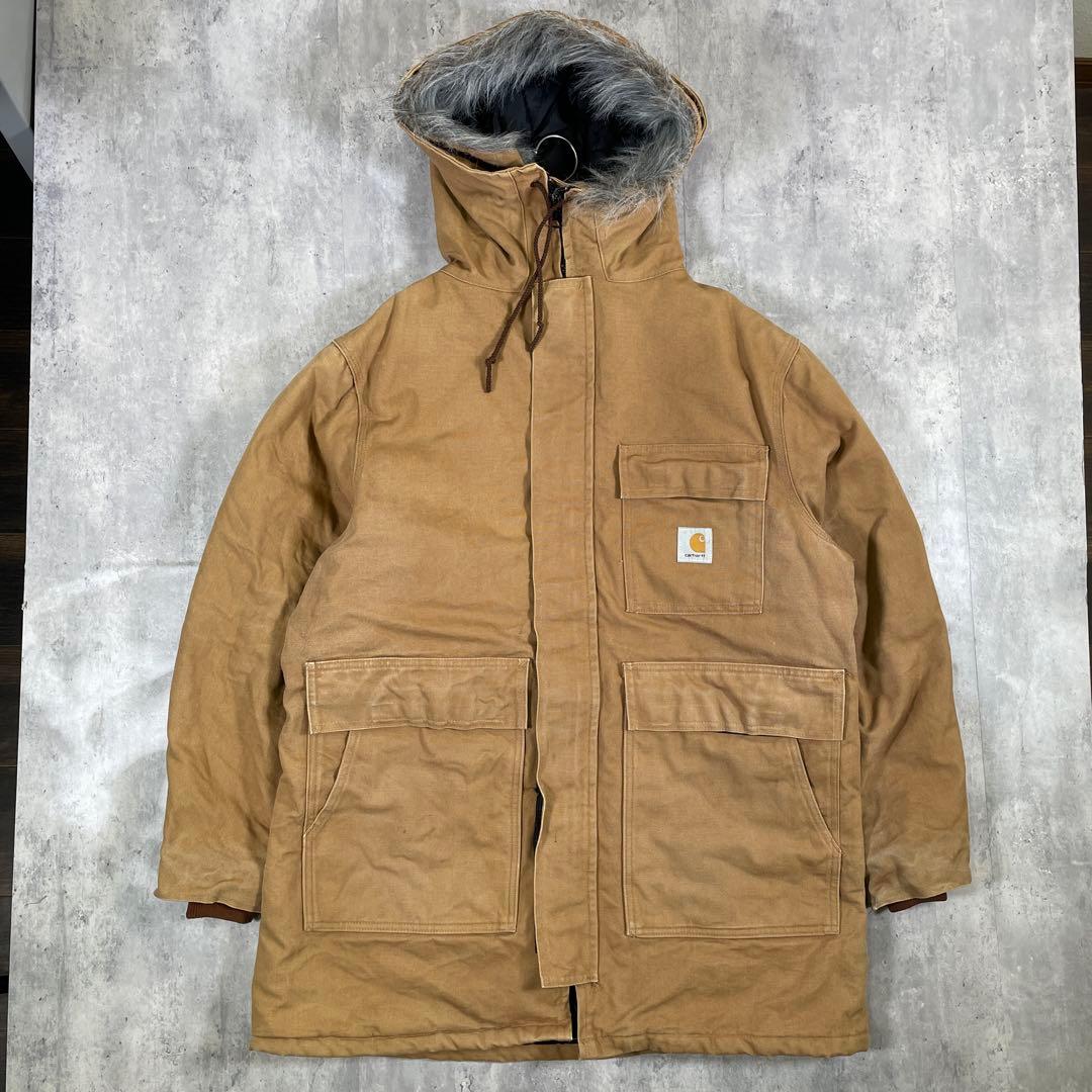 星形タグ◆80s carhartt【XL】シベリアンパーカー ダック地 ファー