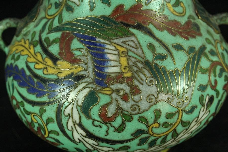 中国美術 七宝 纏枝蓮花紋 双耳 壷(K-YC548)