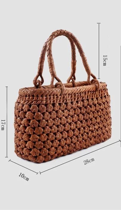 六角花結び編み 山葡萄 かごバッグ 職人手編み 手提げ 内布付き