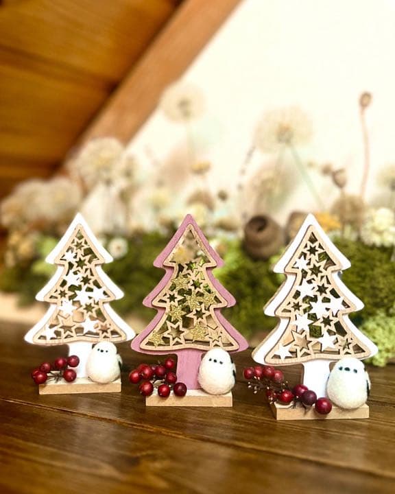 羊毛フェルト　シマエナガ　クリスマスアレンジ