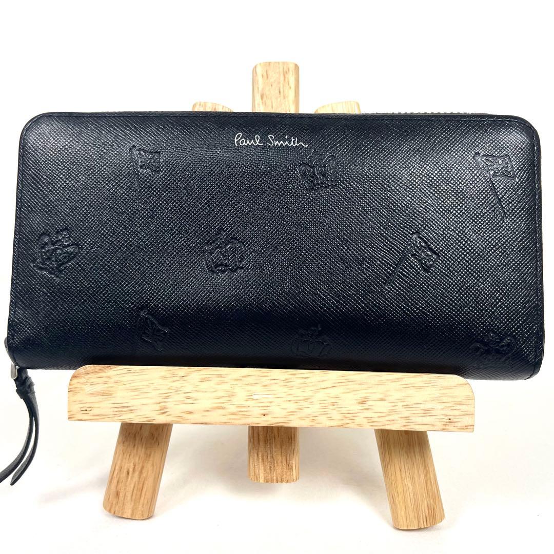 ポールスミス　長財布　ほぼ未使用　ラウンドファスナー　ドローイング　サフィアーノ