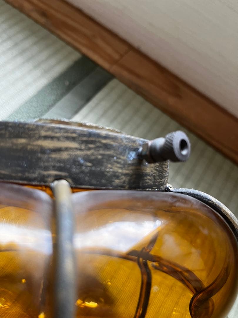 超希少　アンティーク　琥珀色　照明　天井吊　ガラス＆鉄製 E26 LED対応