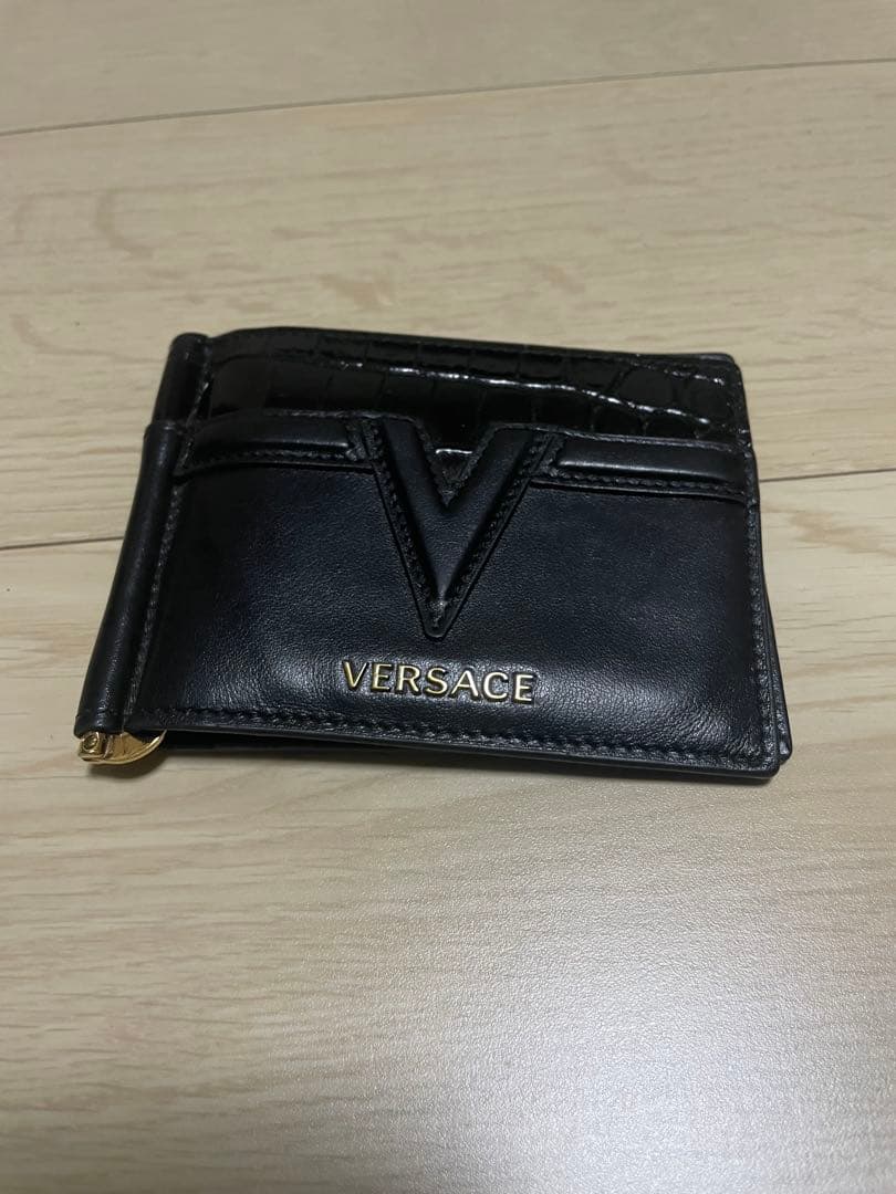 VERSACE ブラックレザー マネークリップ