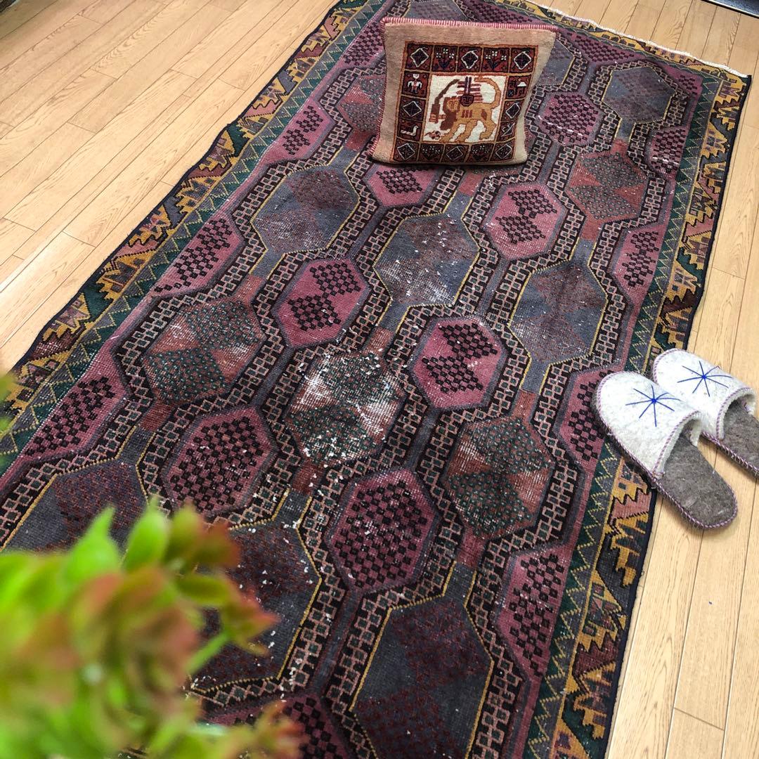 ペルシャ絨毯 ペルシャヴィンテージラグ 220x108 手織り オールド