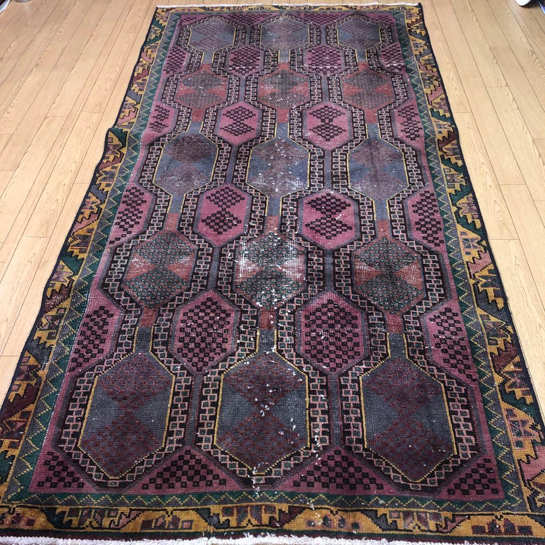 ペルシャ絨毯 ペルシャヴィンテージラグ 220x108 手織り オールド