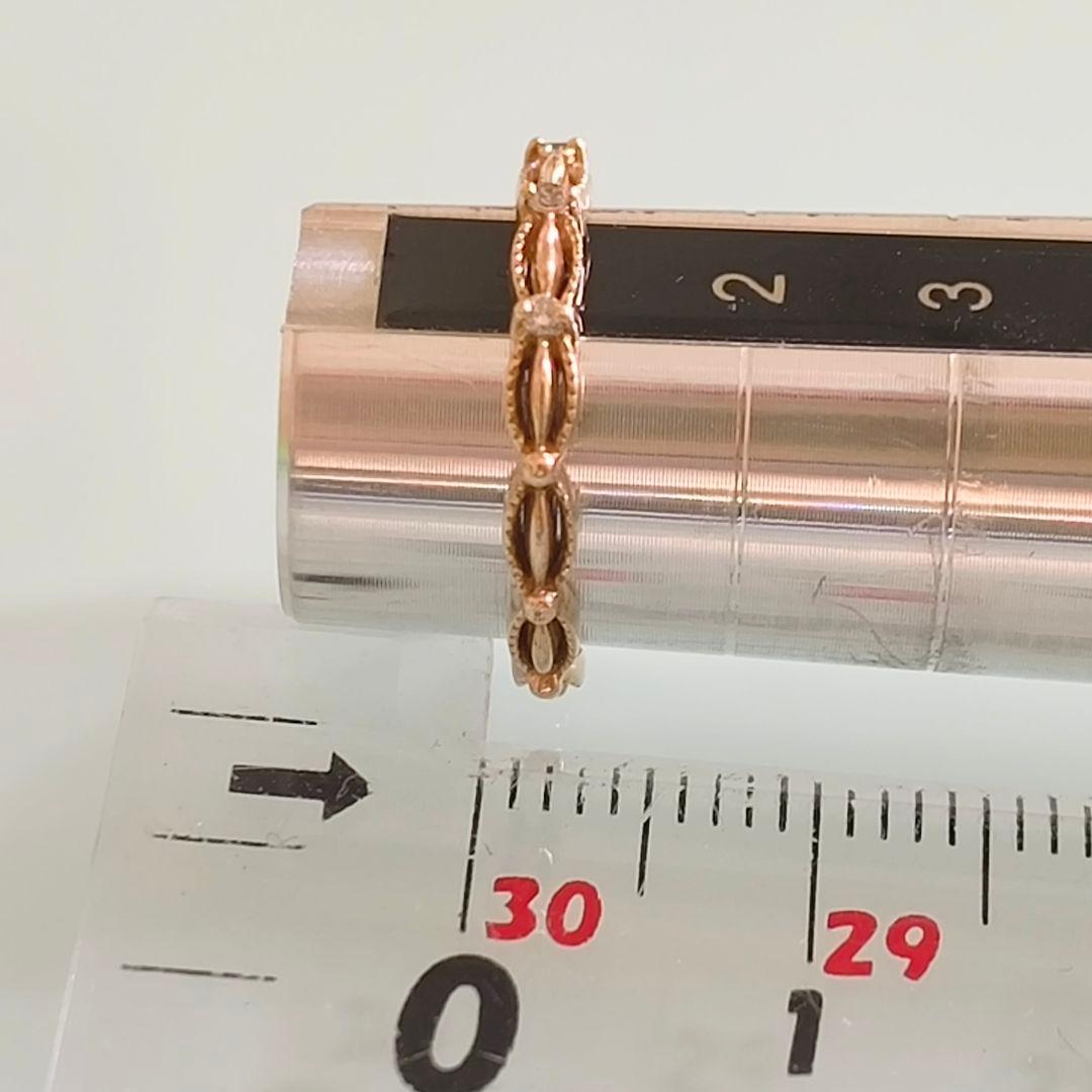 agete　K10 YG　透かし　ミルグレイン　ダイヤモンド　リング　1号