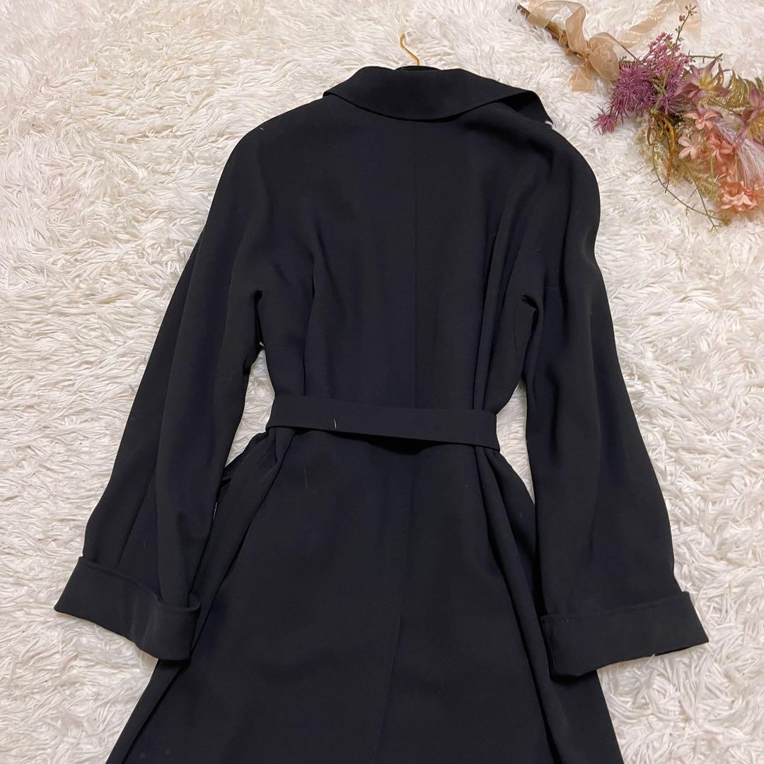 【美品】マックスマーラ　白マグ　薄手　コート　羽織り　ベルト　ロング丈　黒　高級