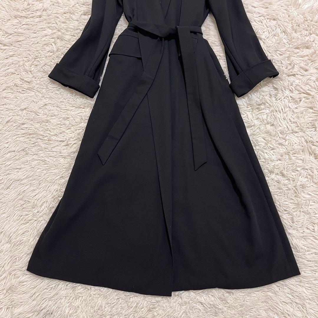 【美品】マックスマーラ　白マグ　薄手　コート　羽織り　ベルト　ロング丈　黒　高級